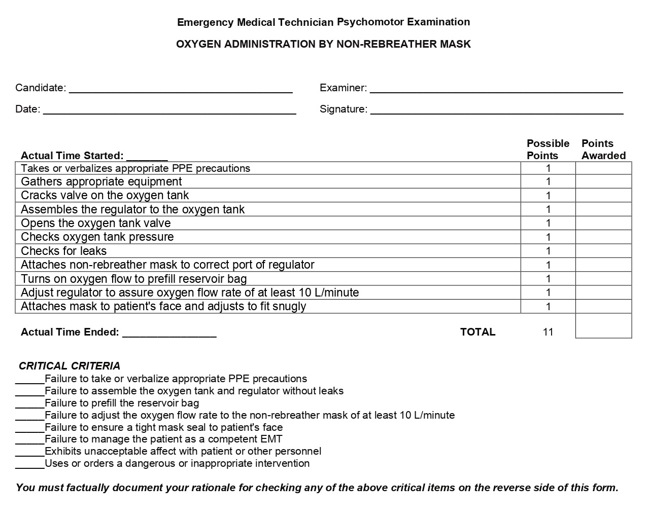 Standardized O2 Walk Test Form Psychomotor Testing – EMT (EMT Basic) – Medic Minute